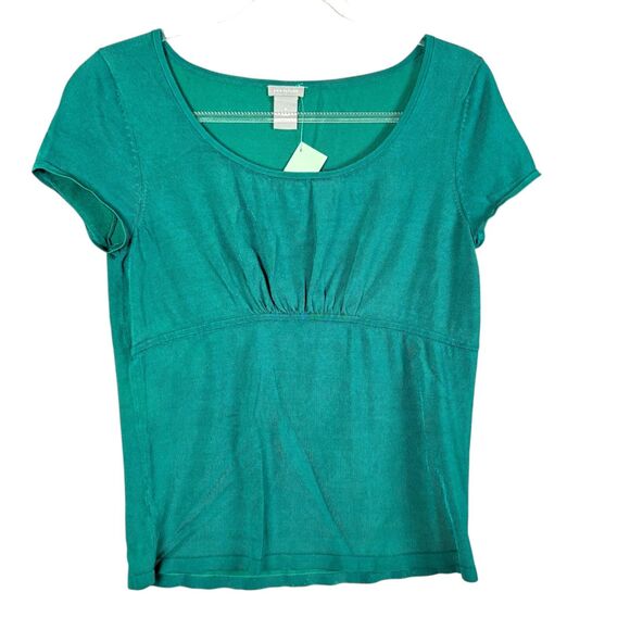 Ann Taylor Knit Blouse Jewel Tone Womens M Scoopneck Normcore Teal Babydoll S/S - Picture 1 of 9